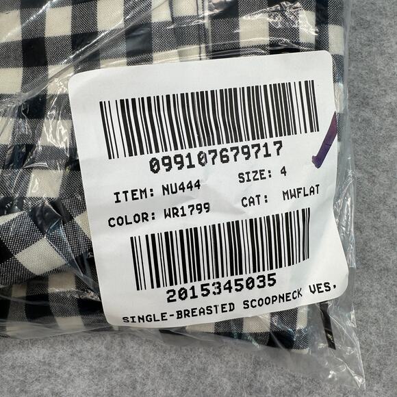 Madewell Single-Breasted Crewneck Vest Sz 4 Black White Gingham Wool Blend Lined - Picture 10 of 10